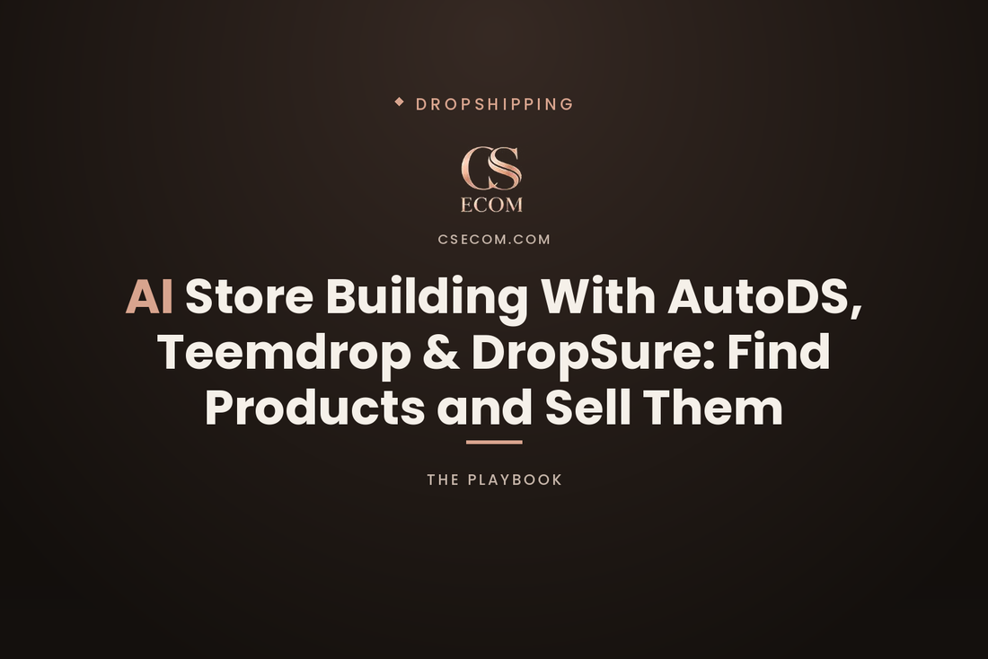 CS Ecom article cover — AI store building with AutoDS, Teemdrop and DropSure