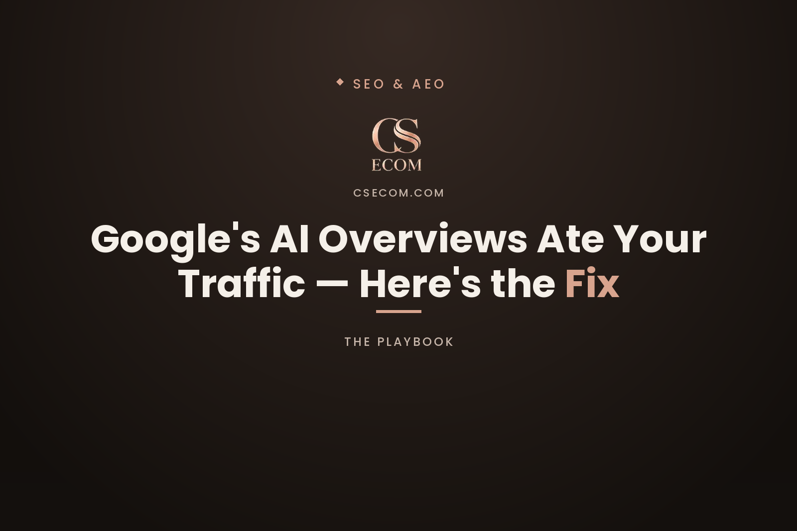 CS Ecom article cover — the AEO fix for Google AI Overviews cutting store traffic