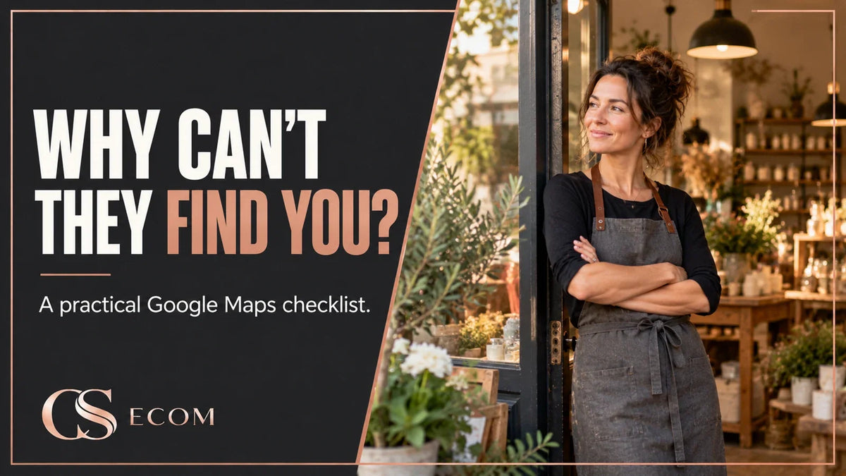 CS Ecom guide: Why can't they find you? Small business owner outside a shop.